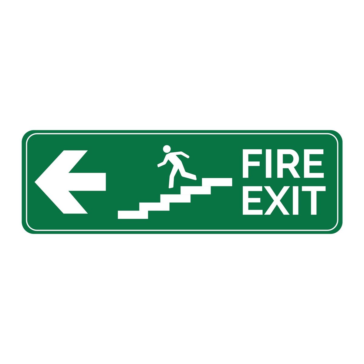 Branduitgang sticker trap af naar links (ISO 7010 E005)