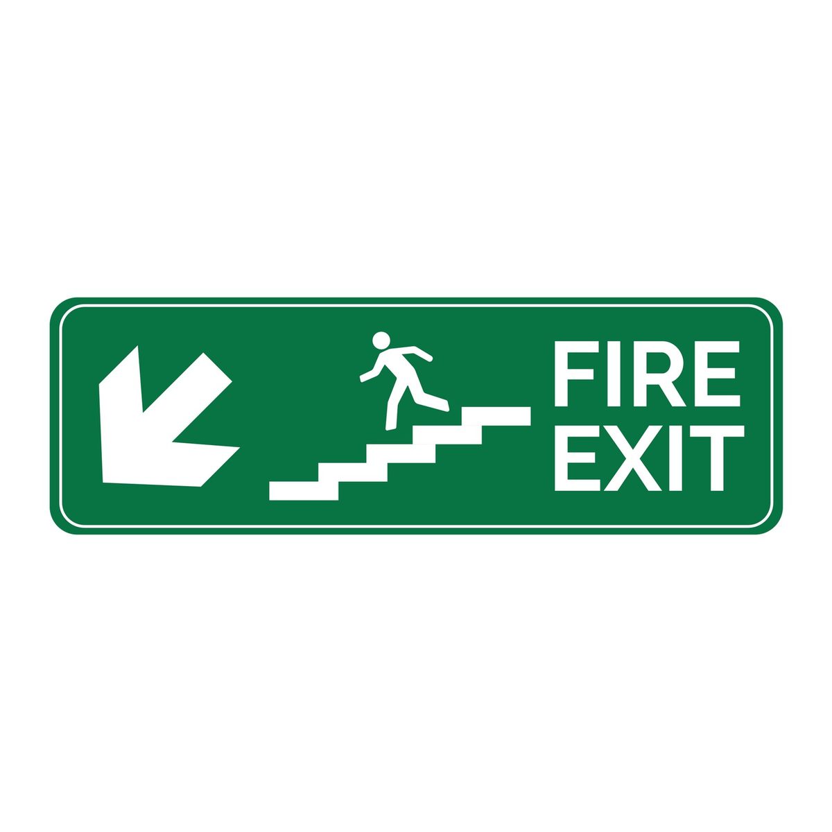 Branduitgang sticker trap af schuin links (ISO 7010 E006)
