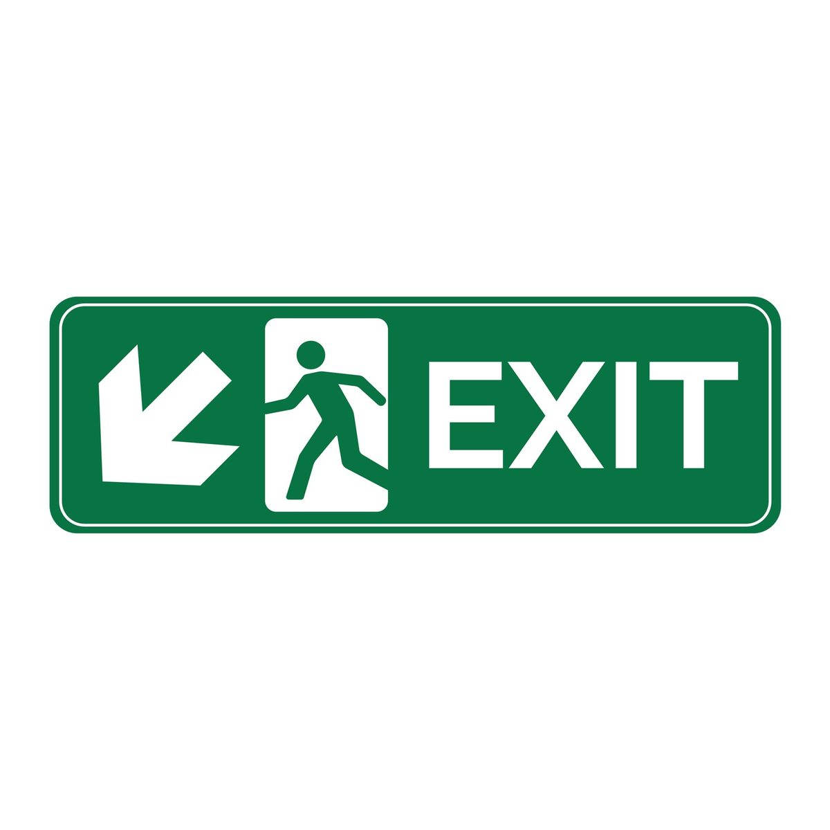 Exit vluchtwegsticker schuin links omlaag (ISO 7010 E006)