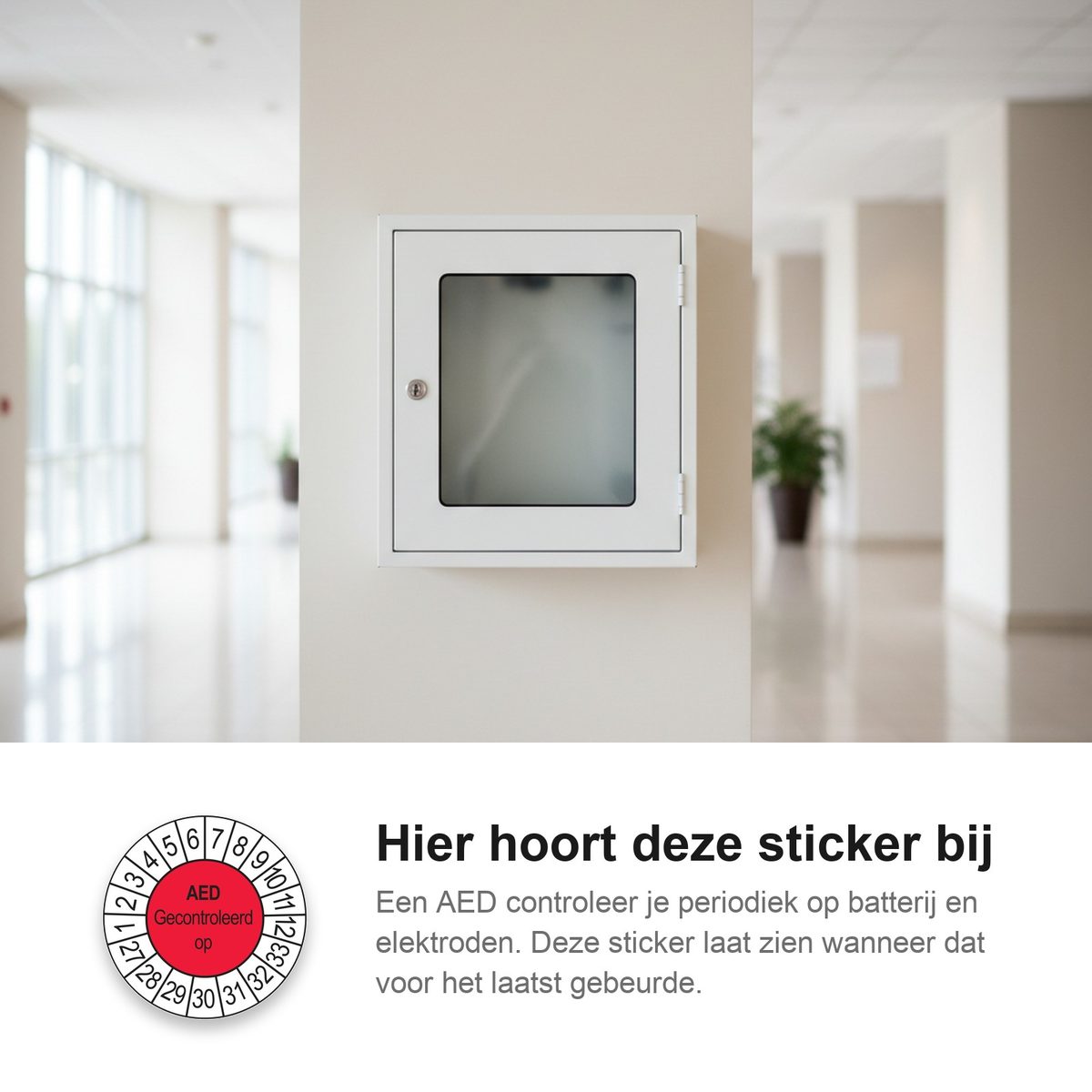 Keuringsstickers AED Gecontroleerd op 2027 in gebruik