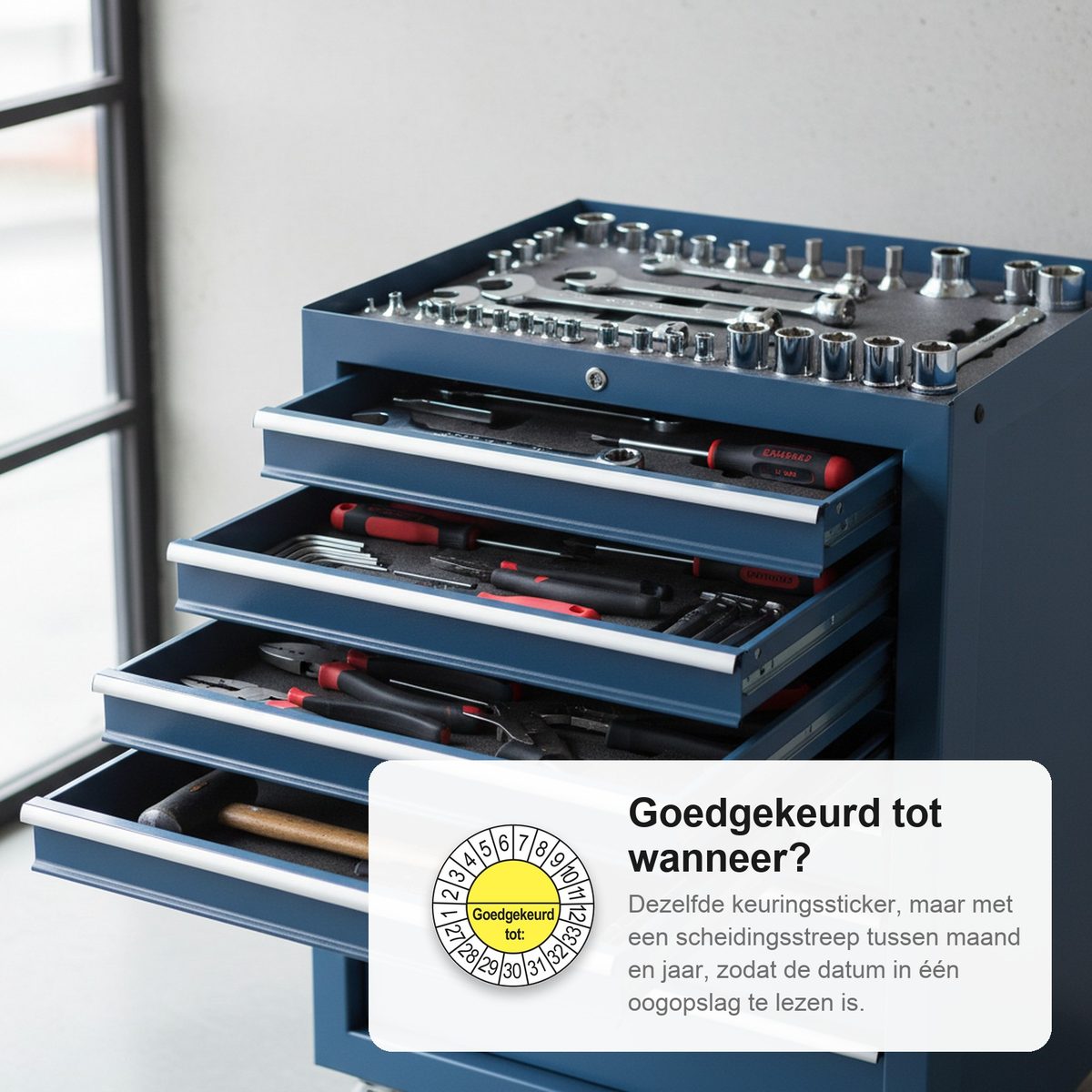 Keuringsstickers Goedgekeurd tot (met scheidingsstreep) 2027 in gebruik