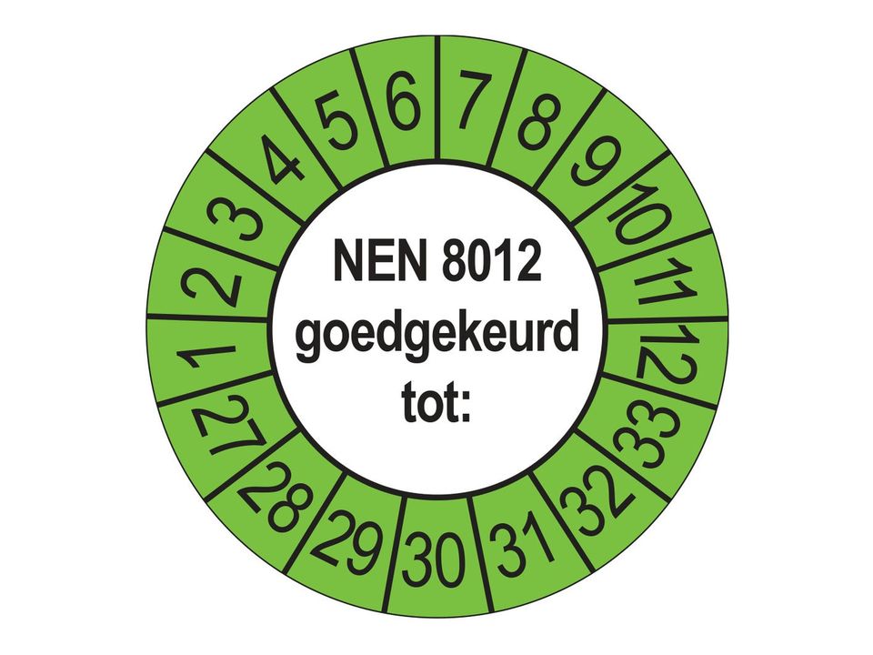 Keuringsstickers NEN 8012 Goedgekeurd tot 2027