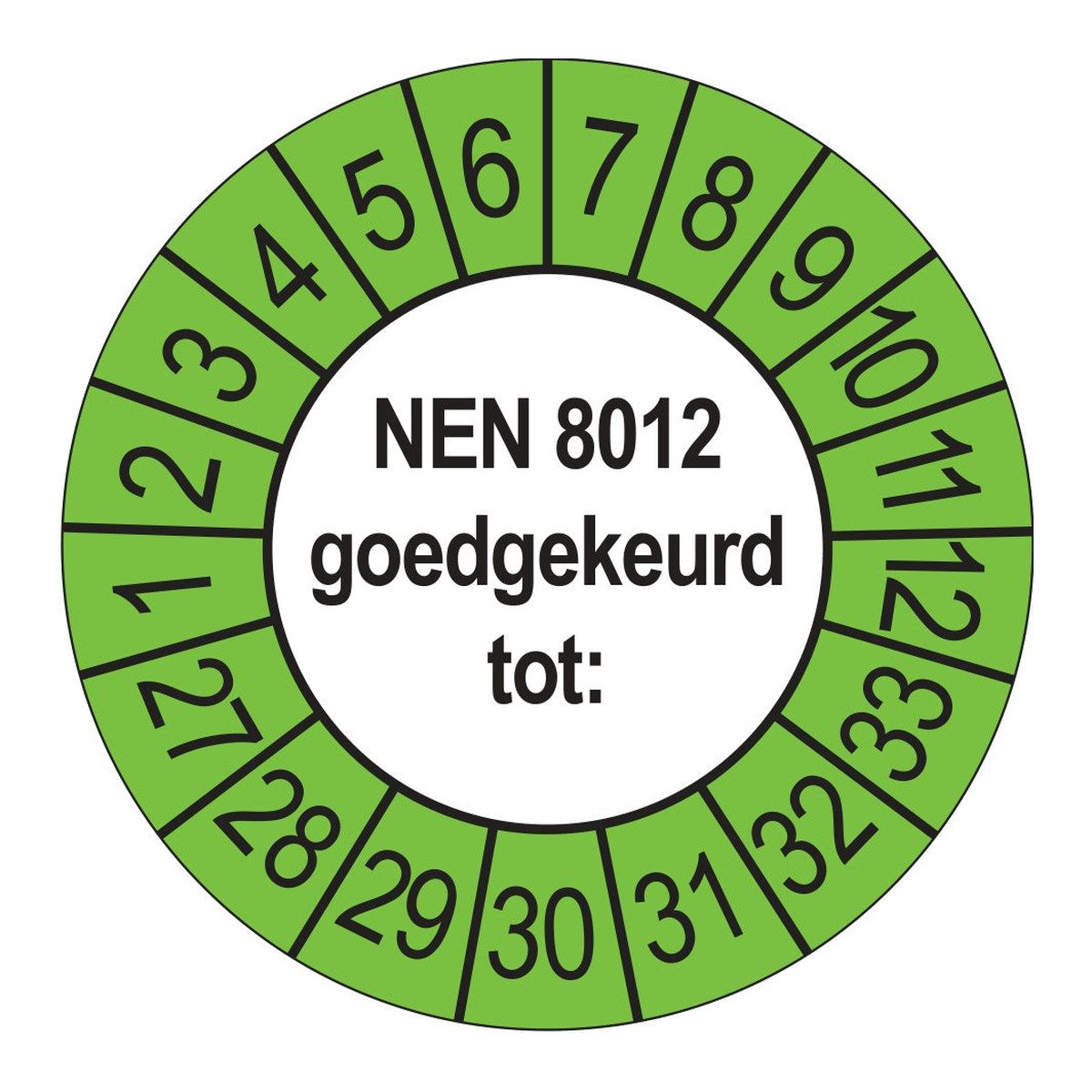 Keuringsstickers NEN 8012 Goedgekeurd tot 2027
