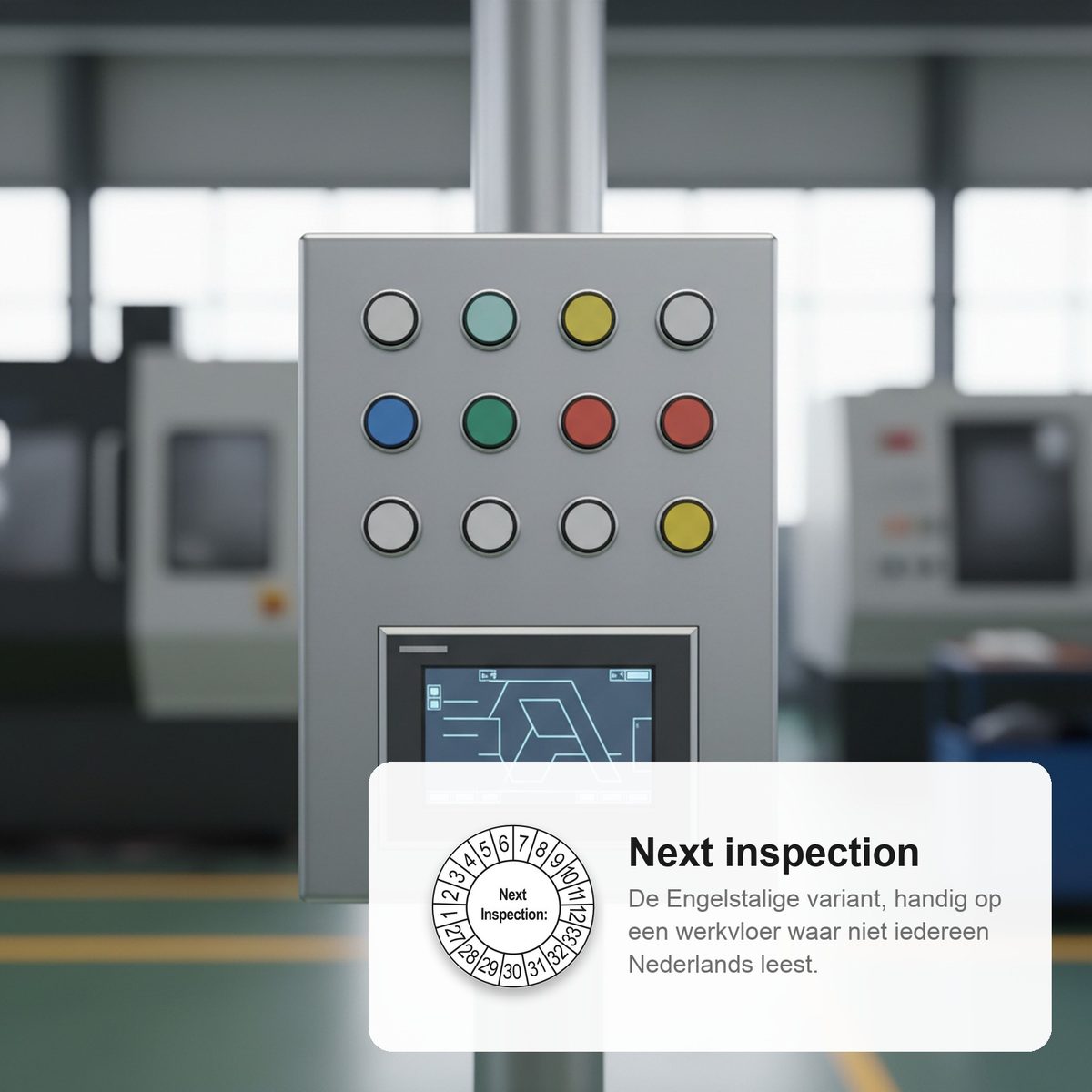 Keuringsstickers Next Inspection 2027 in gebruik