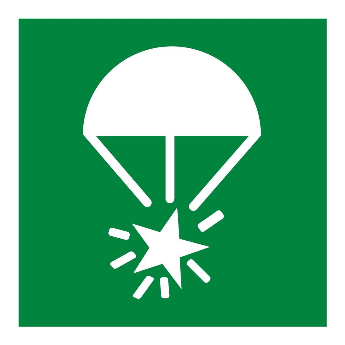 Parachute-noodsein sticker (ISO 7010 E049)