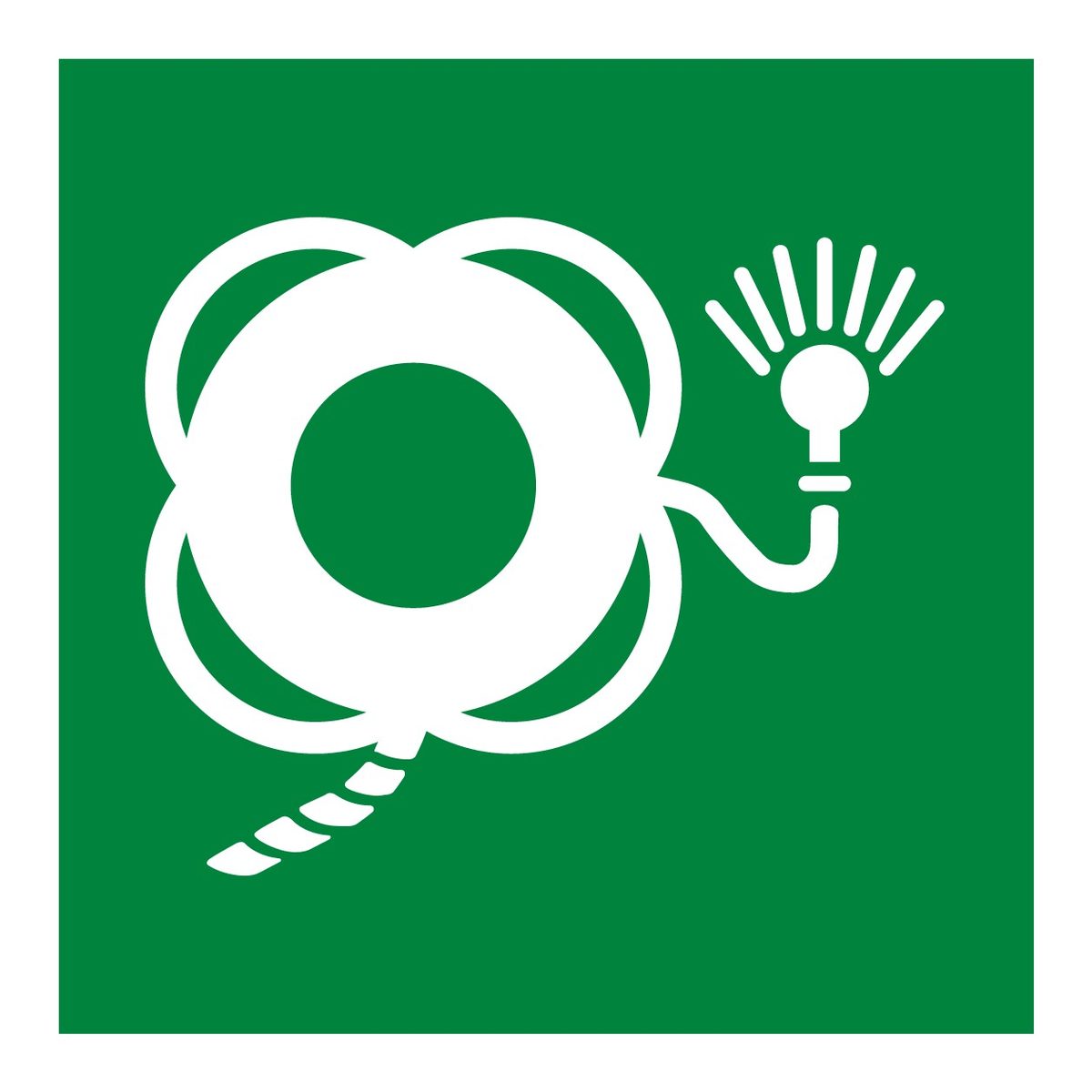 Reddingsboei met touw en licht sticker (ISO 7010 E043)