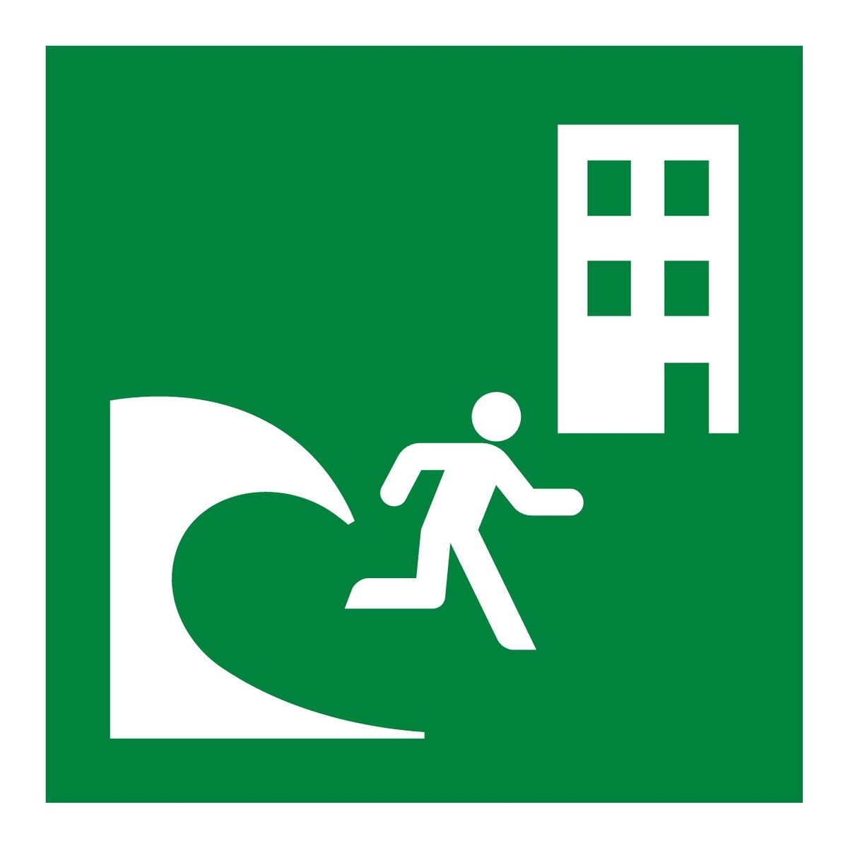 Tsunami-evacuatiegebouw sticker (ISO 7010 E063)