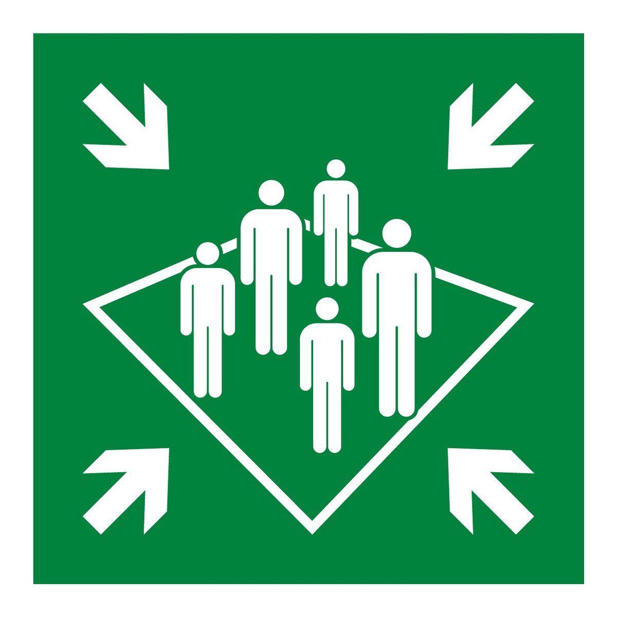 Verzamelplaats aan boord sticker (ISO 7010 E032)