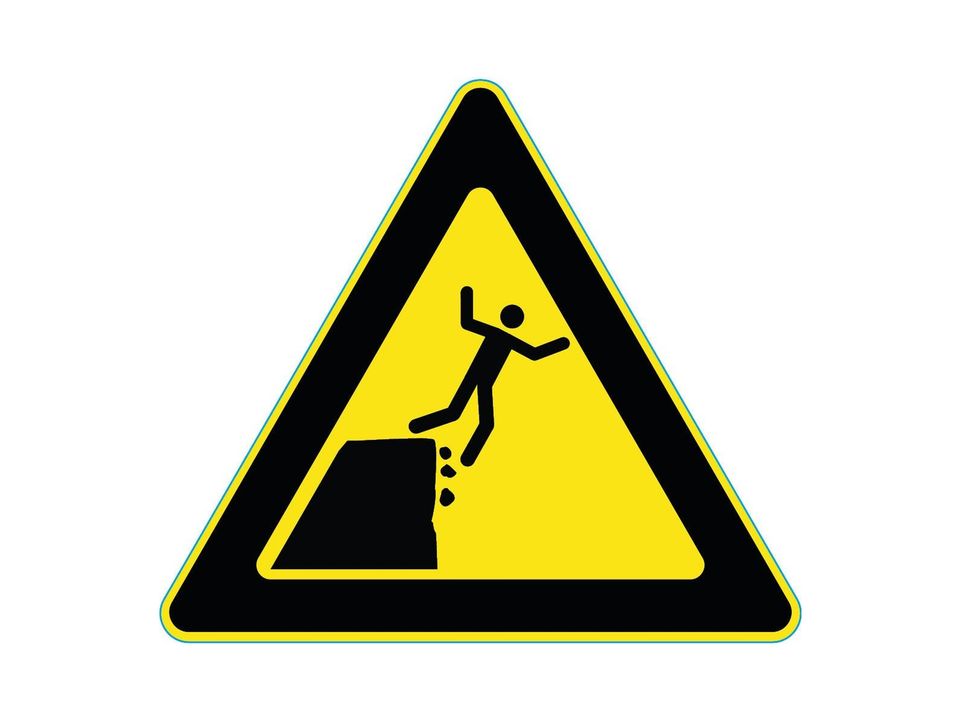 Waarschuwingssticker instabiele klifrand
