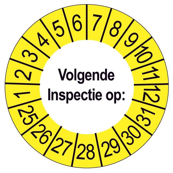 Keuringsstickers volgende inspectie op, 35 mm rond op strips met jaarkleur