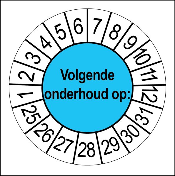 Onderhoudssticker volgende onderhoud, 35 mm rond op strips