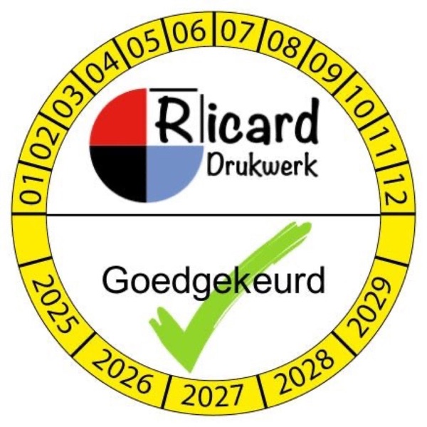 Keuringssticker op maat met eigen logo en Goedgekeurd-tekst