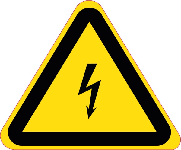 Waarschuwingssticker gevaarlijke elektrische spanning, geel-zwarte driehoek